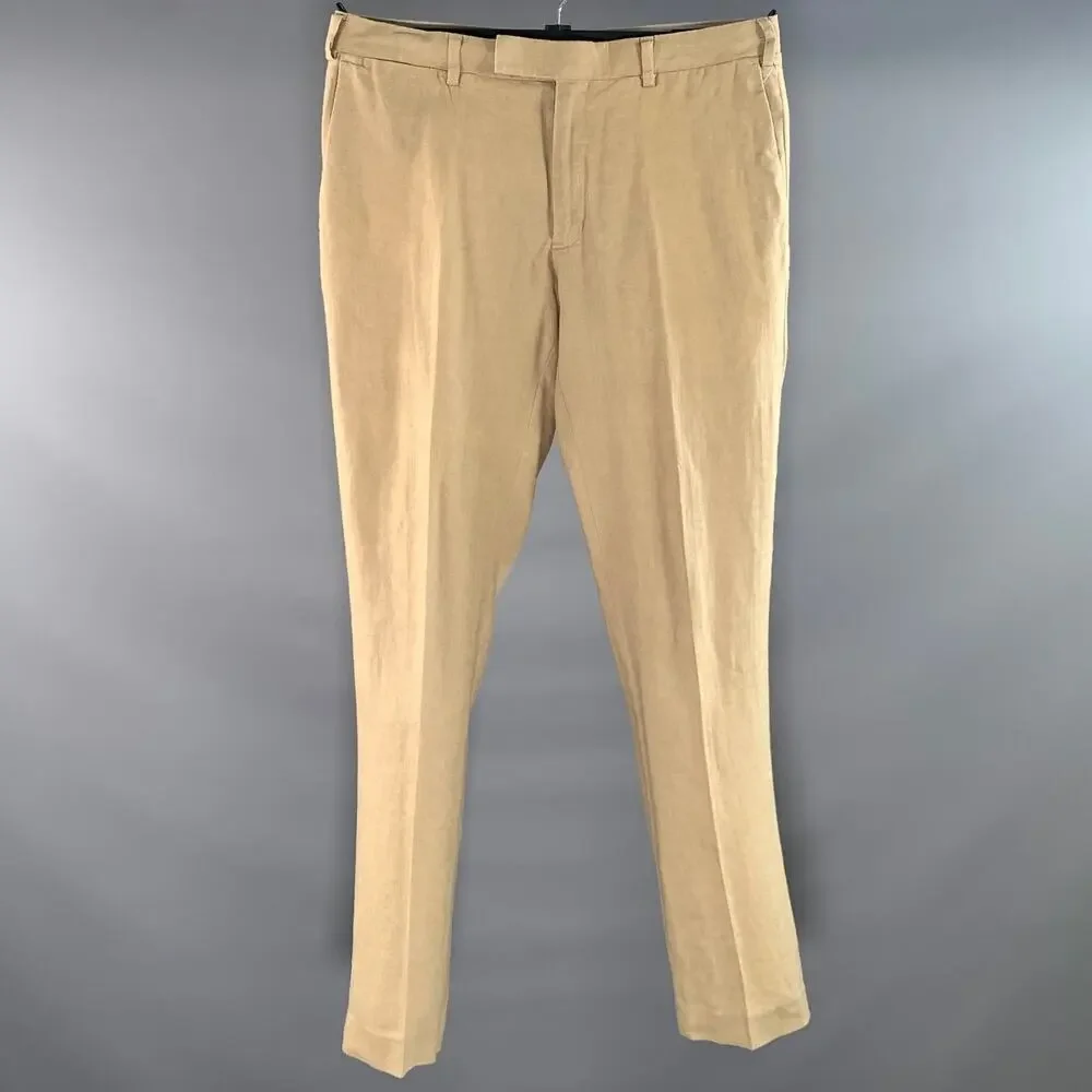 RALPH LAUREN Size 32 Brown Khaki Solid Linen Flat Front Dress Pants